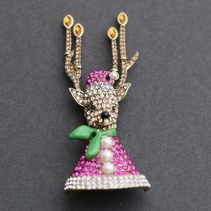 Heidi Daus  "Candle-Iscous" Enamel Beaded Crystal Reindeer Pin Brooch-NEW-$124